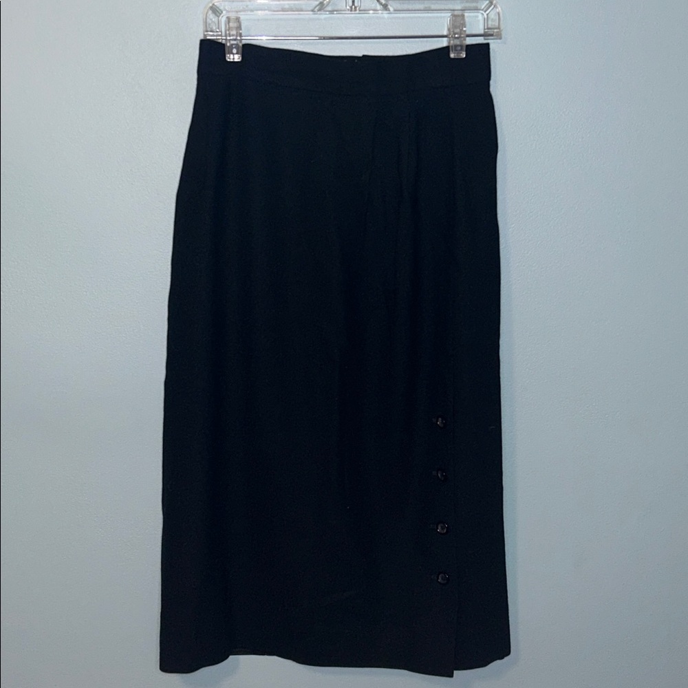 Vintage JH Collectibles 100% Wool Classic Black Skirt Button Detail in Front